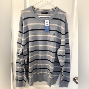 Nautica men’s crew neck sweater. NWT Blue stripe, XLG.
